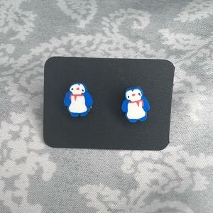 Metal-free Penguin Earrings, Plastic Post Studs, Allergy Free Hypoallergenic